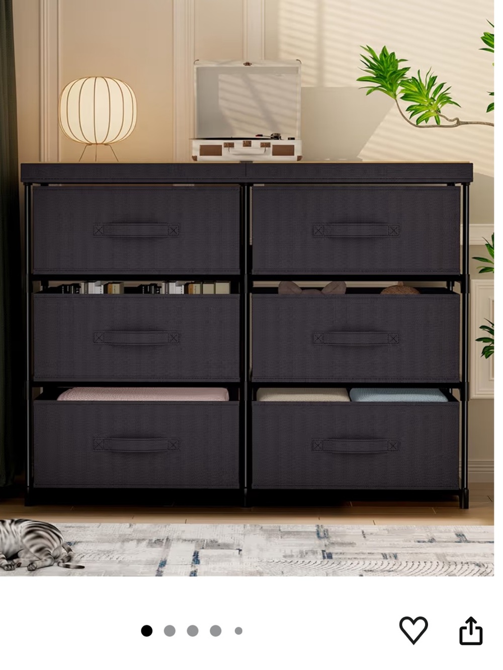 Modular 6-Drawer Fabric Dresser Storage Organizer - Black